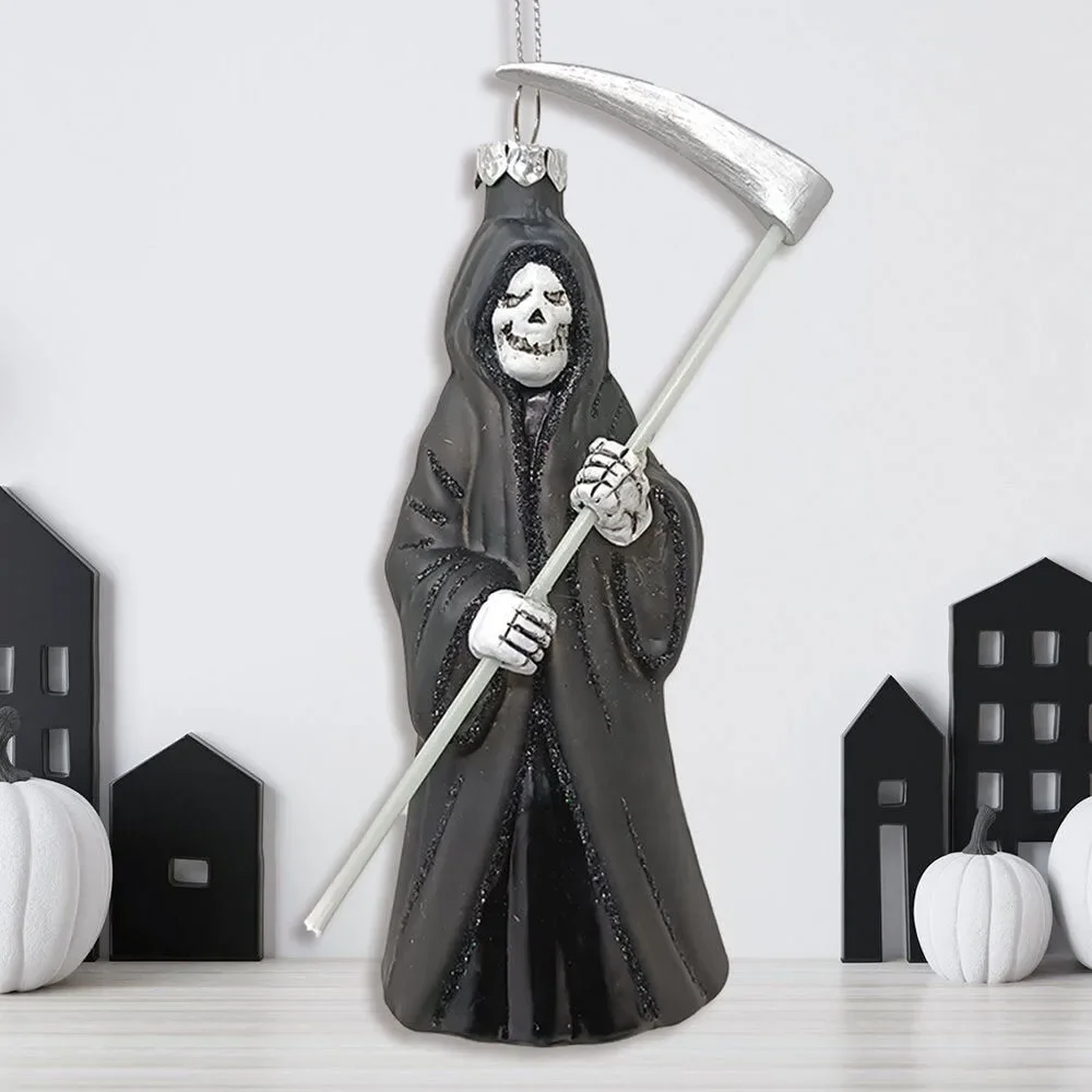 Grim Reaper Horror Glass Ornament, Spooky Halloween Christmas Tree Resin Decora